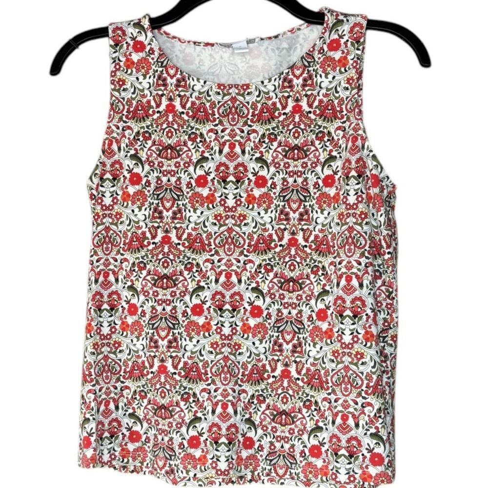 Charter Club Cotton Off White Tank  Red/Green Paisley Floral Print